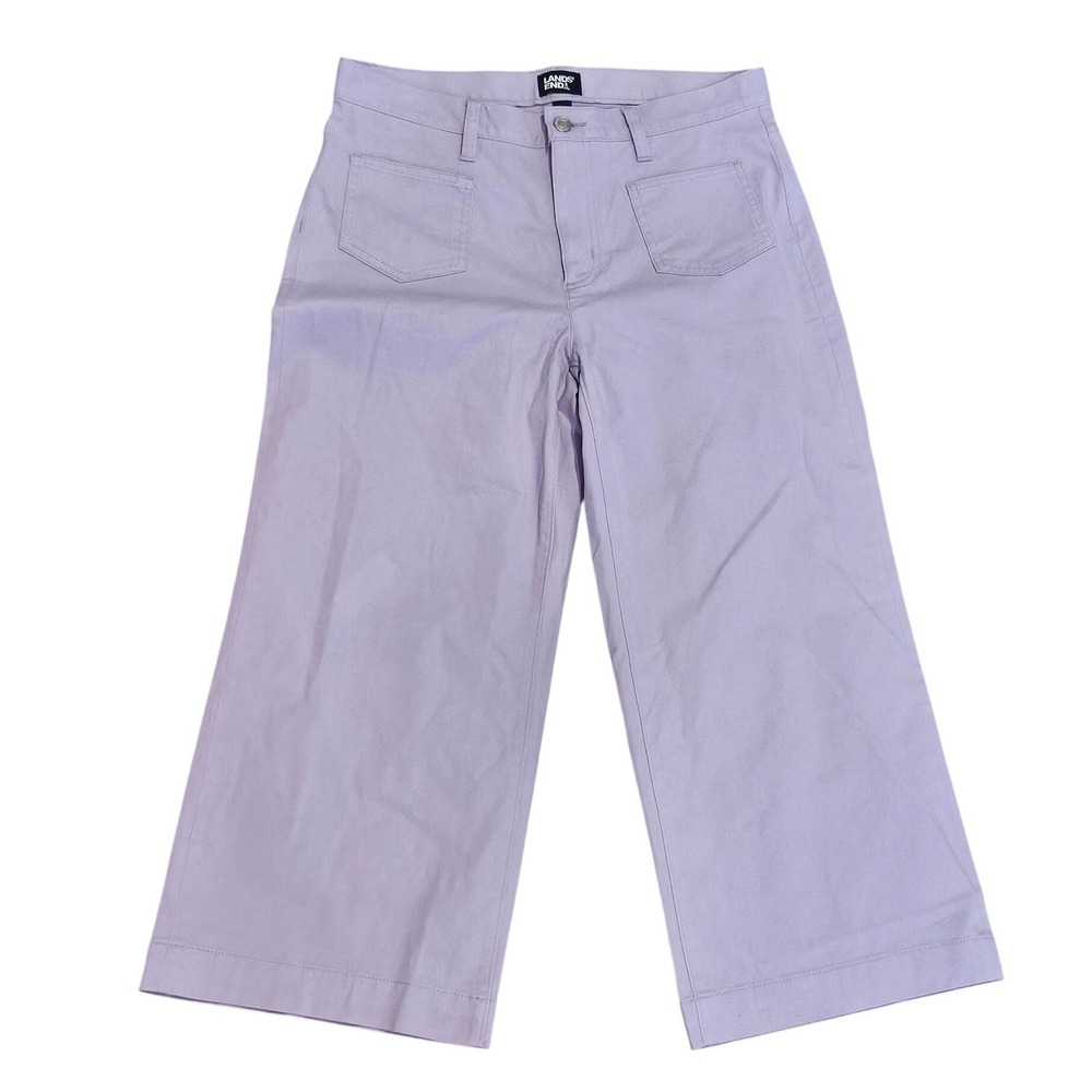 Lands End Womens 10P Lavender Purple Wide Leg Crop Pants Cotton Stretch